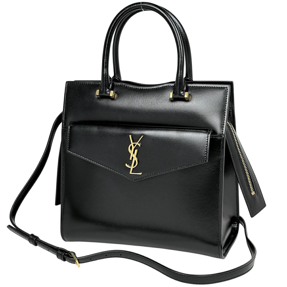 Saint Laurent Yves Uptown 2way Shoulder Bag YSL Leather Black
